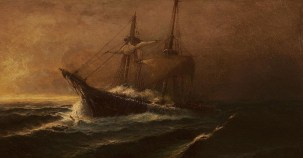 Ιστιοφόρο σε άγρια θάλασσα. Πίνακας του ζωγράφου Ιωάννη Πούλακα (1864-1942). Από το μπλογκ